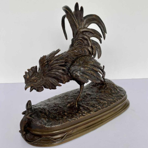 Ferdinand Pautrot 'Le coq et le lézard' sculpture en bronze