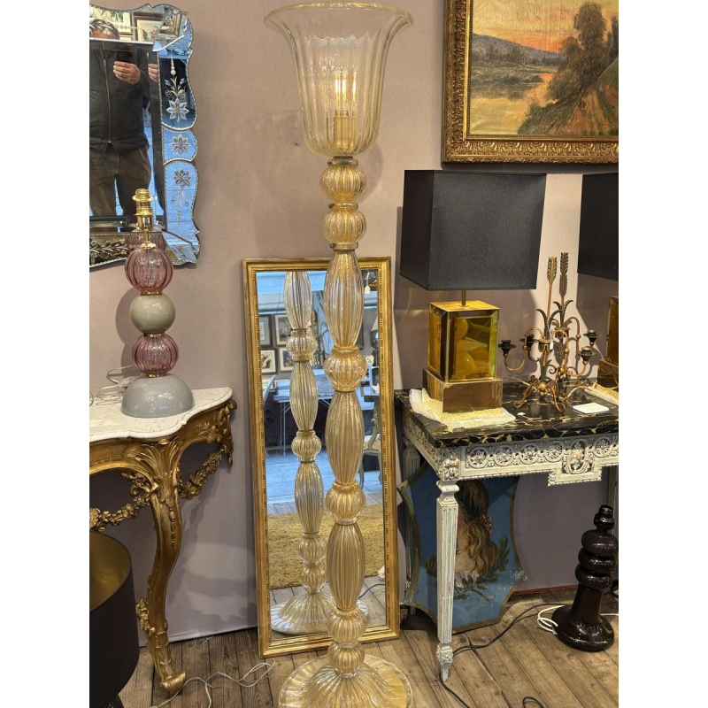 Barovier & Toso (attributed to) in Murano, glass and gold floor lamp, Italy ca 1960/70