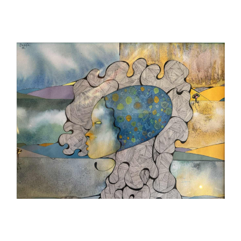 Jacques DEBAIX « Visage » technique mixte, ca 1980