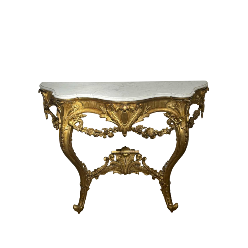 Console d'applique en bois sculpté et doré, plateau en marbre blanc - XIXe siècle