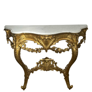 Carved and gilded wood wall console with white marble top - 19th century