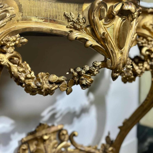Carved and gilded wood wall console with white marble top - 19th century