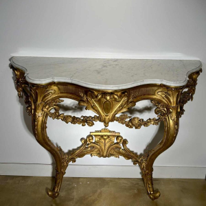 Carved and gilded wood wall console with white marble top - 19th century