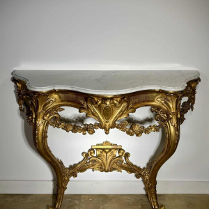 Carved and gilded wood wall console with white marble top - 19th century
