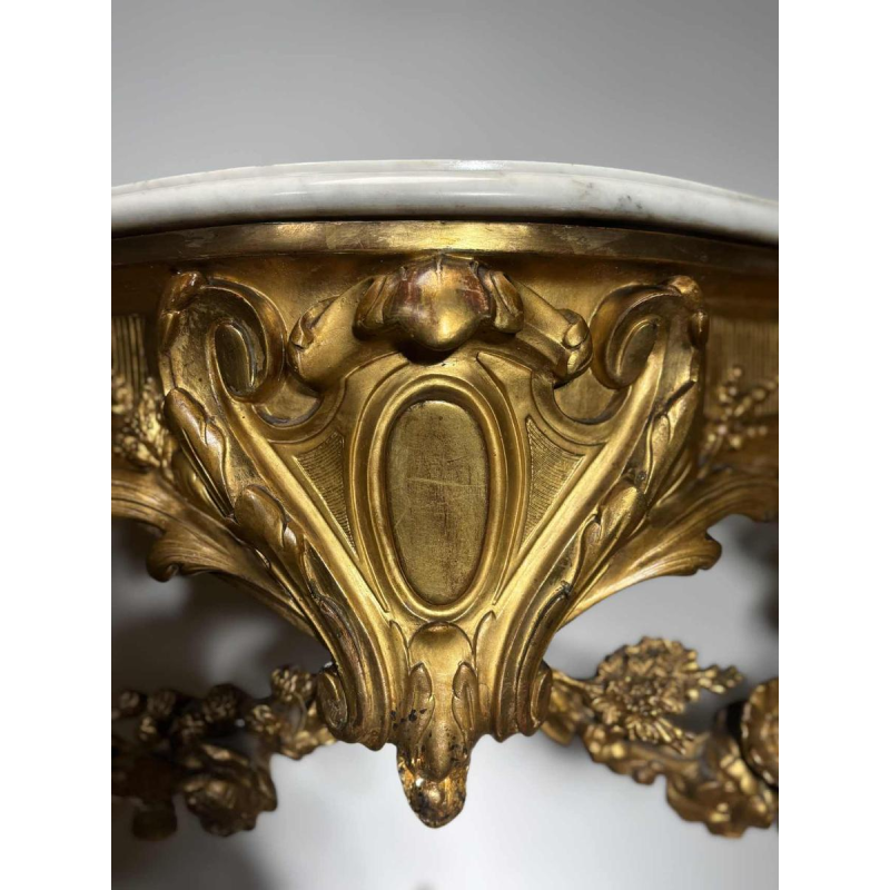 Carved and gilded wood wall console with white marble top - 19th century