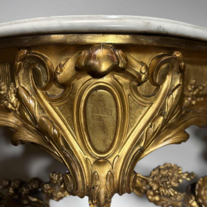Carved and gilded wood wall console with white marble top - 19th century