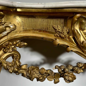 Carved and gilded wood wall console with white marble top - 19th century