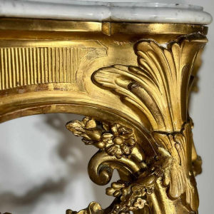 Carved and gilded wood wall console with white marble top - 19th century