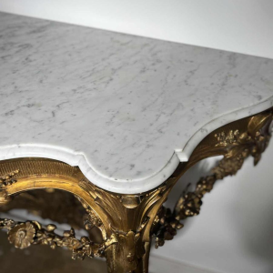 Carved and gilded wood wall console with white marble top - 19th century