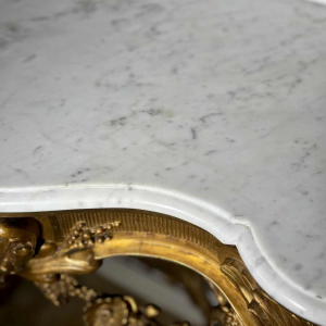 Carved and gilded wood wall console with white marble top - 19th century
