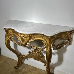 Carved and gilded wood wall console with white marble top - 19th century