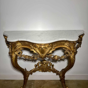 Carved and gilded wood wall console with white marble top - 19th century
