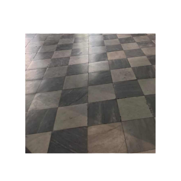 Checkerboard floor tiles, white Carrara marble and 'Blue of Turquin', 18th century