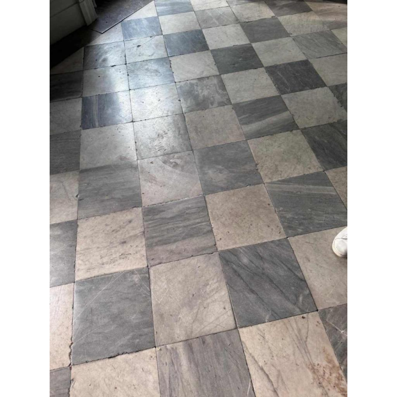 Checkerboard floor tiles, white Carrara marble and 'Blue of Turquin', 18th century