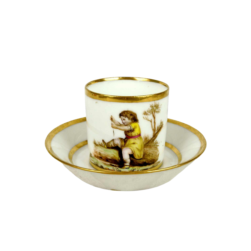 Porcelaine de Paris, tasse litron et sa soucoupe, fin XVIIIe