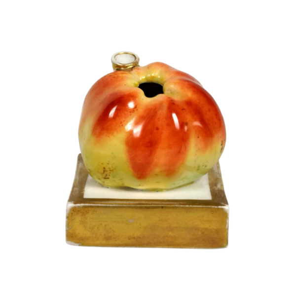 Porcelaine de Paris, encrier en trompe l'oeil de pomme, XIXe s