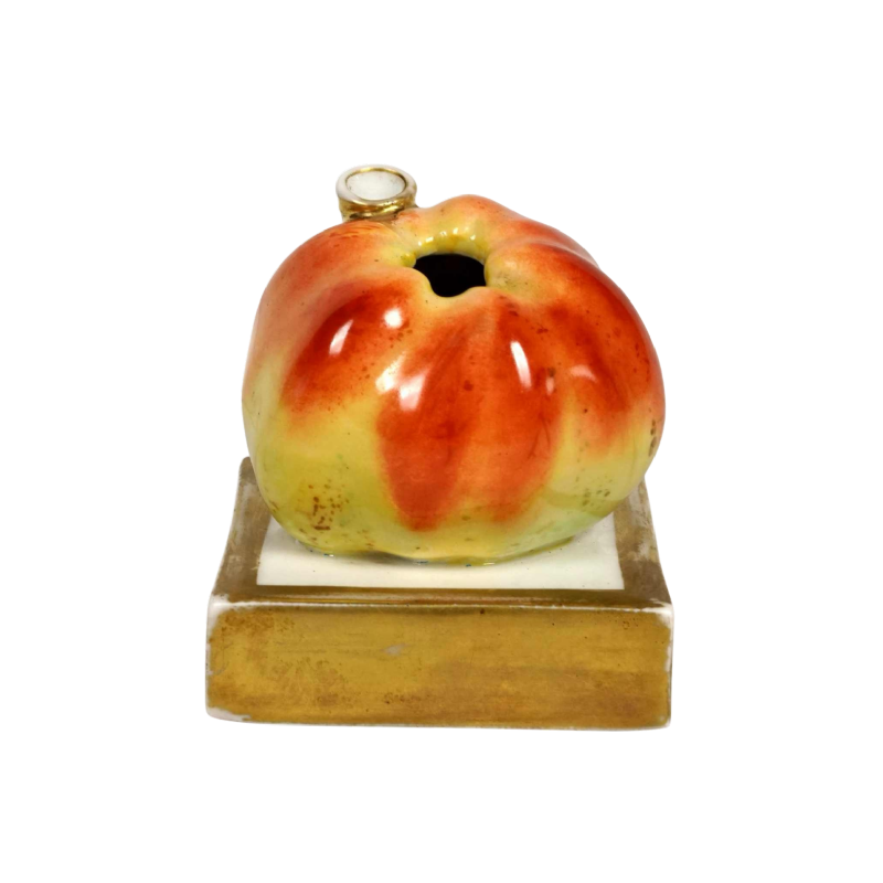 Porcelaine de Paris, encrier en trompe l'oeil de pomme, XIXe s