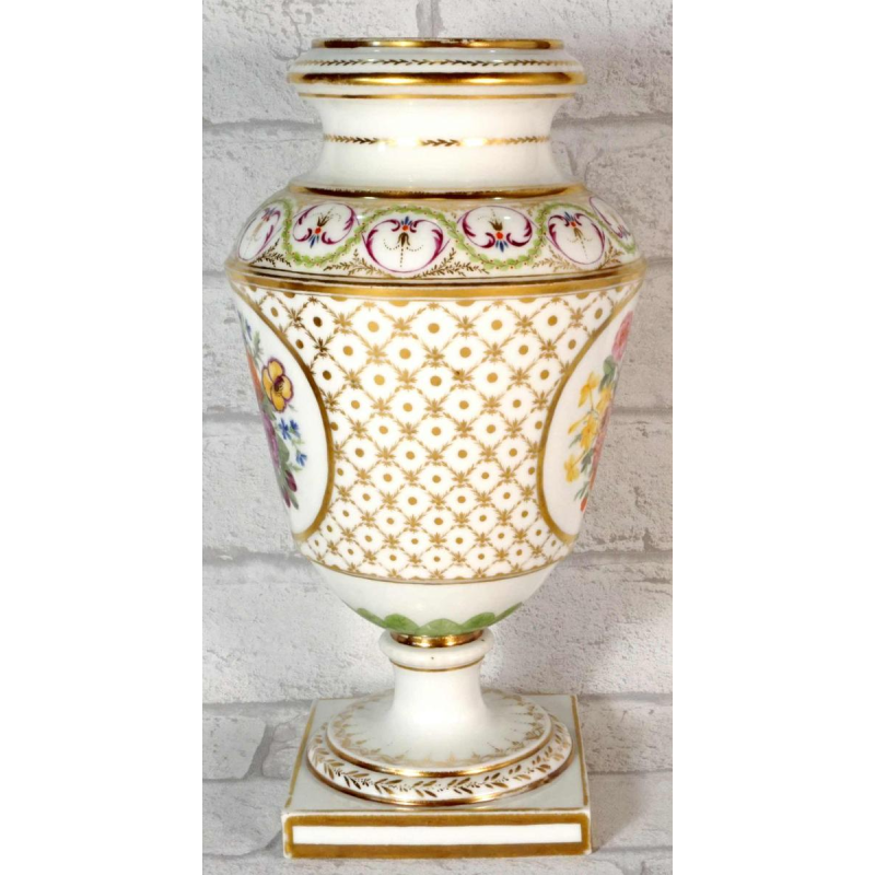Paris porcelain, vase on pedestal, polychrome floral decoration and gilding, 18th century