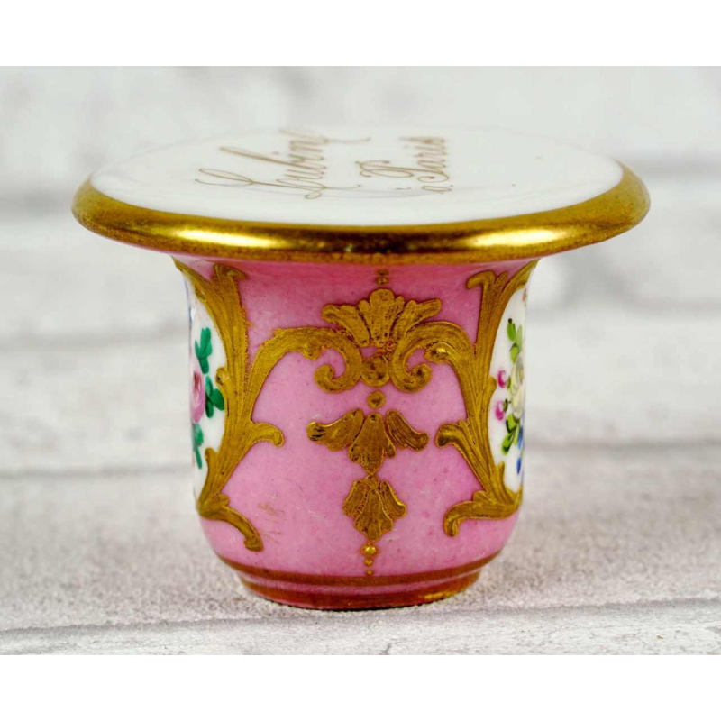 Paris (or Limoges) porcelain for Lubin, perfumer in Paris, blush mortar, 19th century