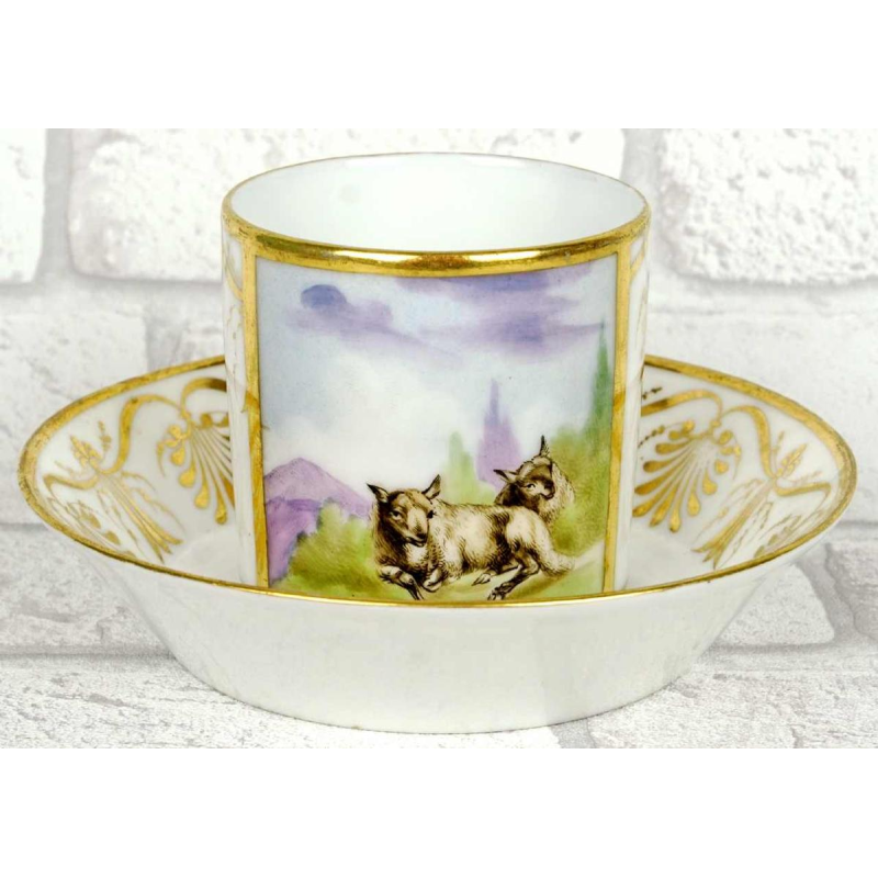 Porcelaine de Paris - Manufacture de Locre, kop en schotel, vroeg 19e eeuw