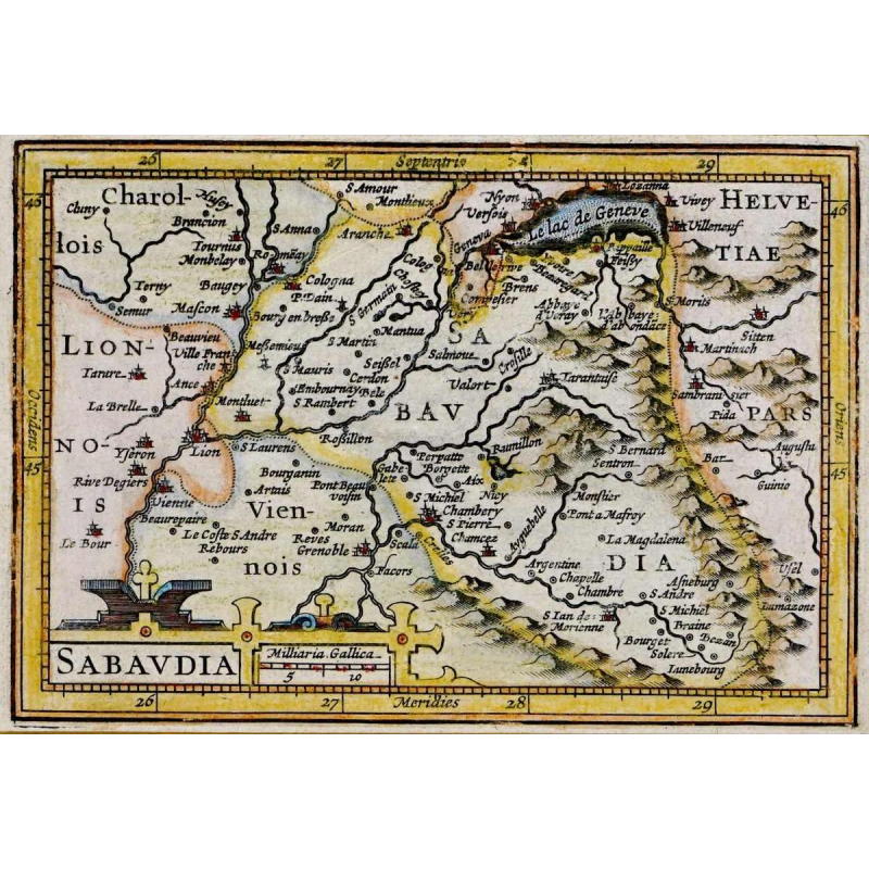Jodocus Hondius publisher, map of Savoie Sabaudia engraving, France early 17th c