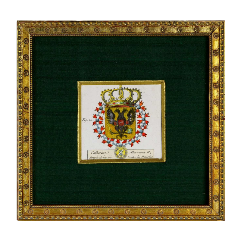 Gravure van het wapenschild 'Catherine II, Impératrice de toutes les Russies' XVIIIe s