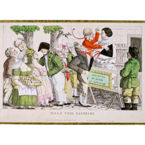 Gravure "Allez voir Baubèche" Spectacle du monde en miniature - Époque Empire