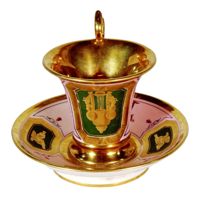 Porcelaine de Paris, tasse 'Jasmin' et sa soucoupe d'époque Empire, XIXe s