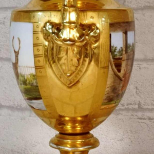 Paris porcelain, Empire period baluster vase, painted landscape and deer decoration, early 19th century