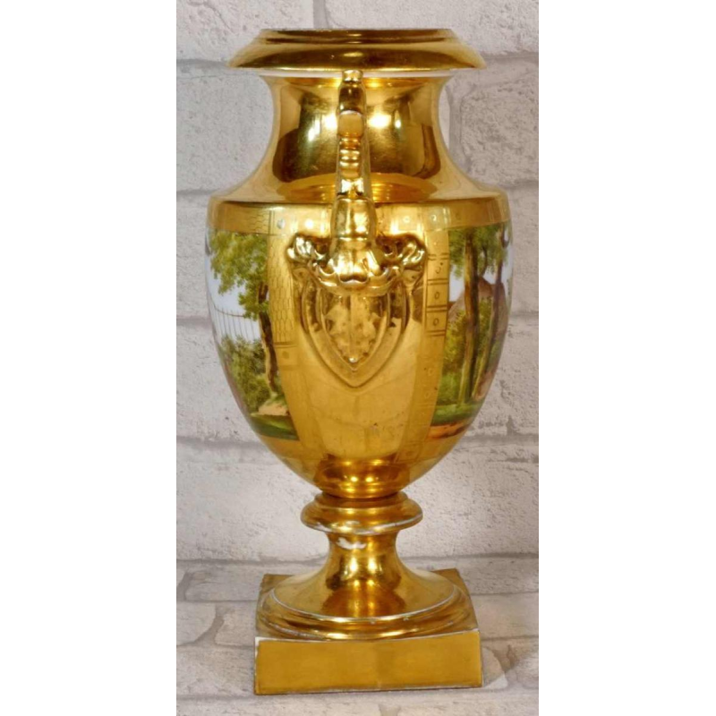 Paris porcelain, Empire period baluster vase, painted landscape and deer decoration, early 19th century