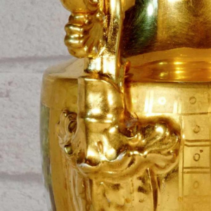 Parijs porselein, Empire periode balustervaas, beschilderd landschap en hert decoratie, begin 19e eeuw