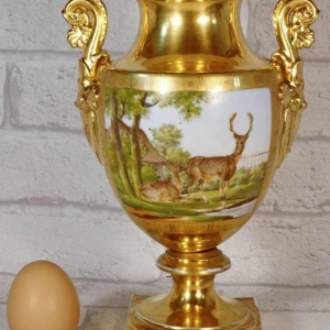 Paris porcelain, Empire period baluster vase, painted landscape and deer decoration, early 19th century