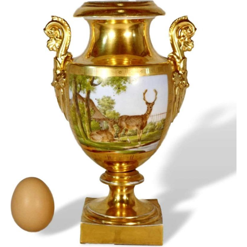Paris porcelain, Empire period baluster vase, painted landscape and deer decoration, early 19th century