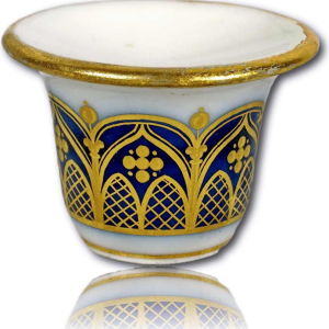 Paris porcelain, CATHEDRALE gilded blush mortar on a blue background, early 19th century