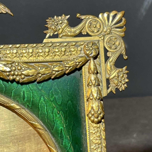 Cadre photo émaillé guilloché Empire, aigle impérial style House of Carl Fabergé
