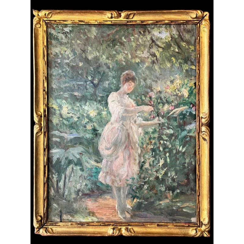 Louis FAILLE (1878-1964) attribué à «Élégante au jardin » peinture huile panneau
