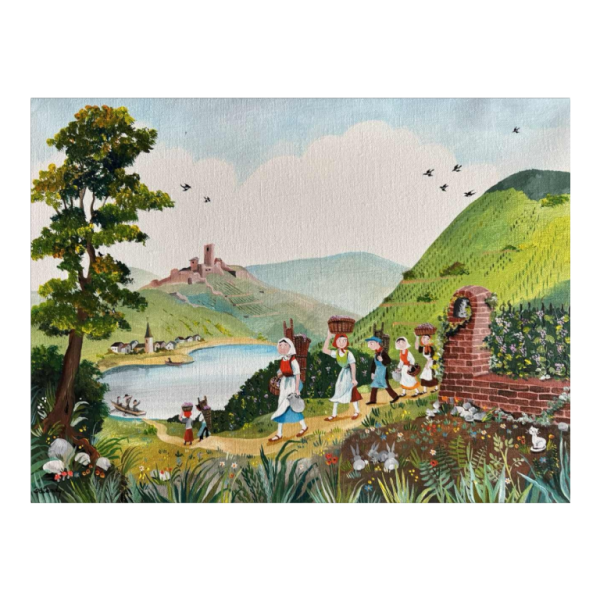 Marie-Louise BATARDY «The harvest» painting acrylic on canvas, ca 1980