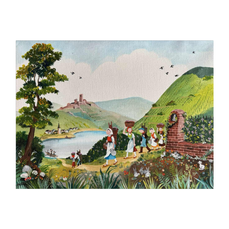 Marie-Louise BATARDY «The harvest» painting acrylic on canvas, ca 1980