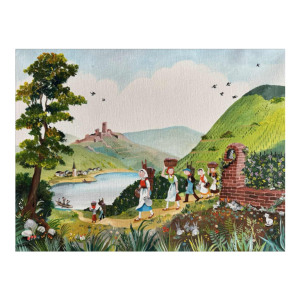 Marie-Louise BATARDY «The harvest» painting acrylic on canvas, ca 1980