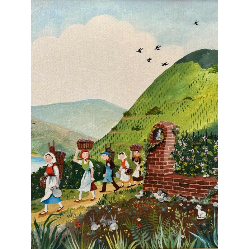 Marie-Louise BATARDY «The harvest» painting acrylic on canvas, ca 1980