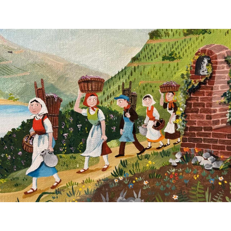 Marie-Louise BATARDY « De oogst » schilderij acryl op doek, ca 1980