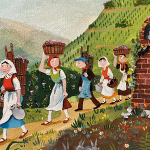 Marie-Louise BATARDY «The harvest» painting acrylic on canvas, ca 1980