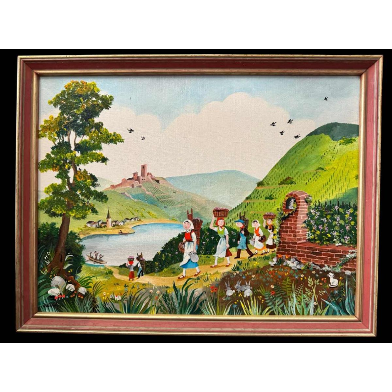 Marie-Louise BATARDY «The harvest» painting acrylic on canvas, ca 1980