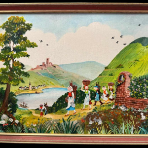 Marie-Louise BATARDY «The harvest» painting acrylic on canvas, ca 1980