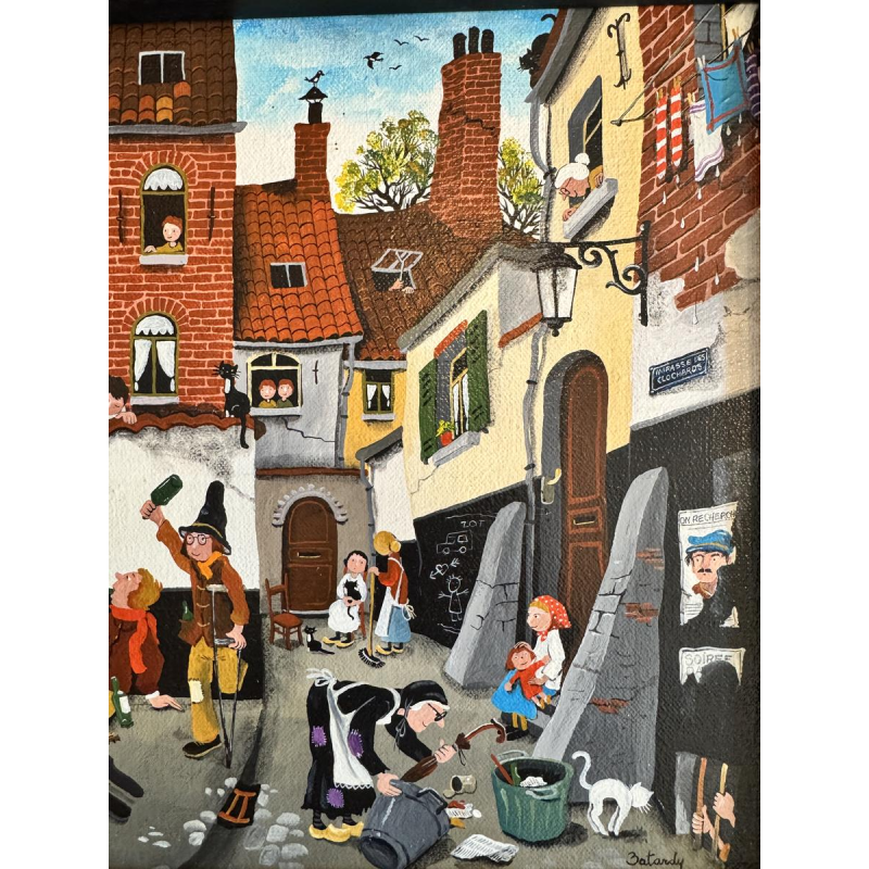 Marie-Louise BATARDY 'Impasse des clochards' acryl schilderij naïeve kunst