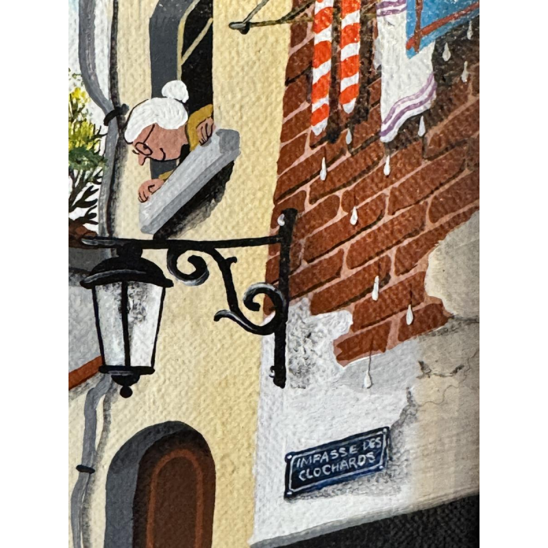 Marie-Louise BATARDY 'Impasse des clochards' acryl schilderij naïeve kunst