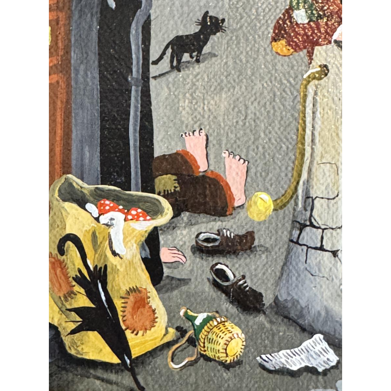 Marie-Louise BATARDY 'Impasse des clochards' acryl schilderij naïeve kunst