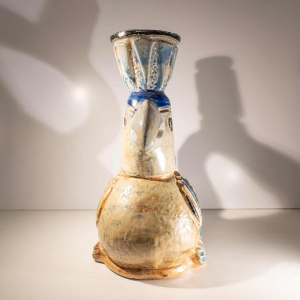 Jules Guérin, vase sculpture céramique zoomorphe “oiseau inca / aztèque“ grès de Bouffioulx 1950s
