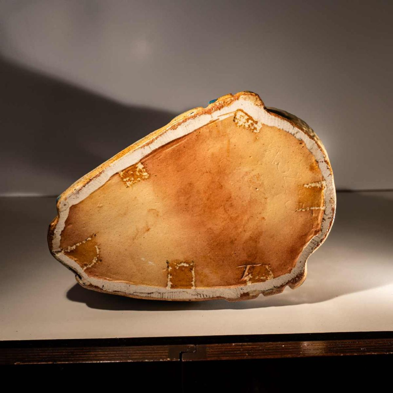 Jules Guérin, zoomorphic ceramic sculpture vase “Inca / Aztec bird” stoneware from Bouffioulx 1950s