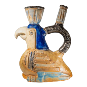 Jules Guérin, zoomorphic ceramic sculpture vase “Inca / Aztec bird” stoneware from Bouffioulx 1950s